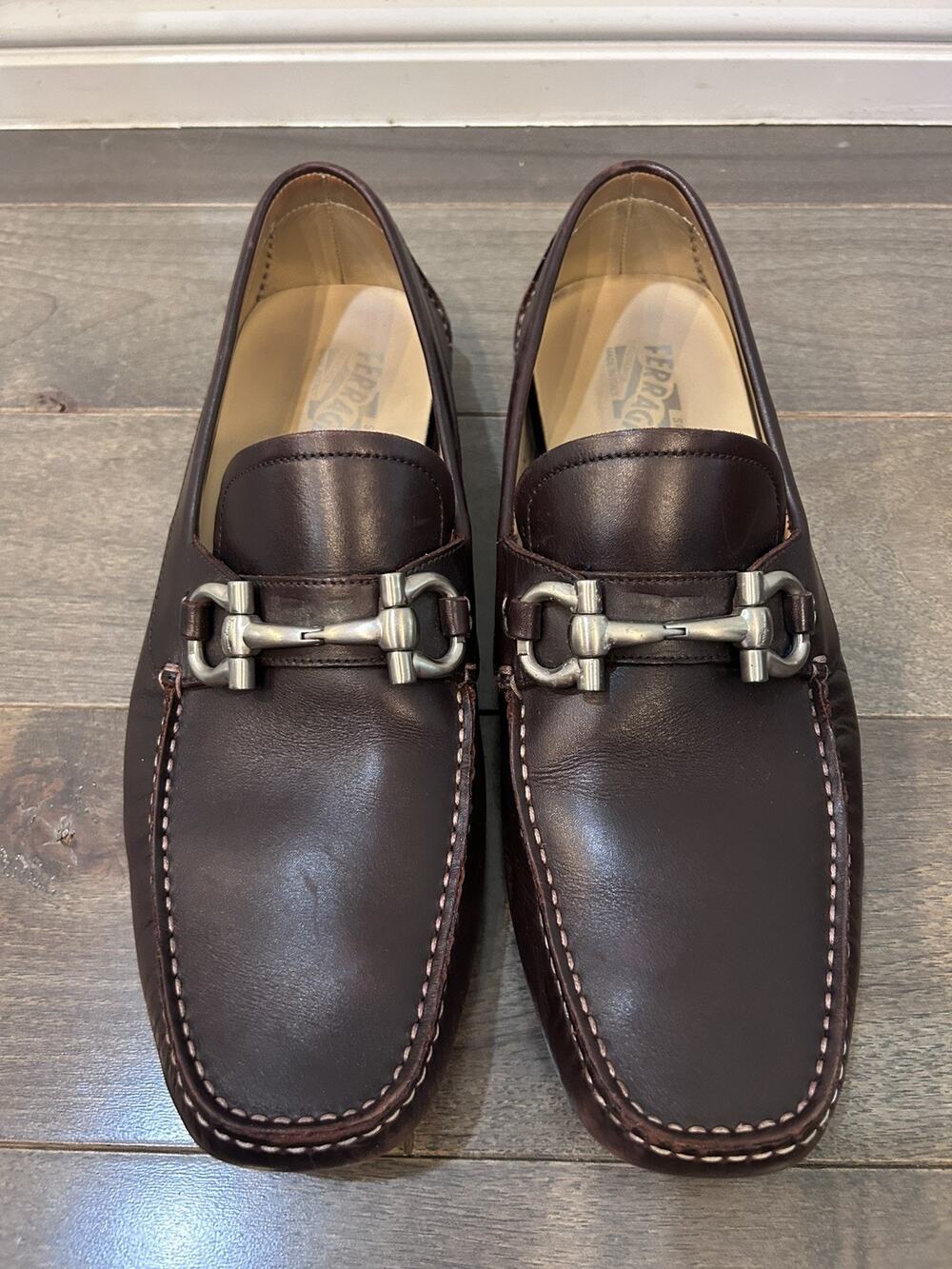AUTHENTIC SALVATORE FERRAGAMO MEN'S GANCINI BIT LEATHER DRIVING LOAFERS SZ 10 D
